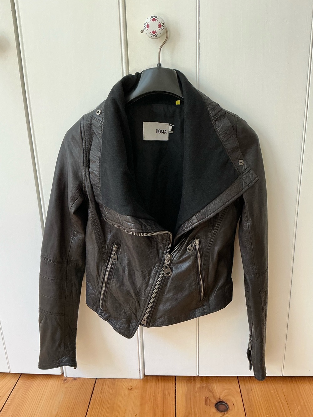 DOMA Asymmetrical Black Leather Moto Biker Jacket Size S